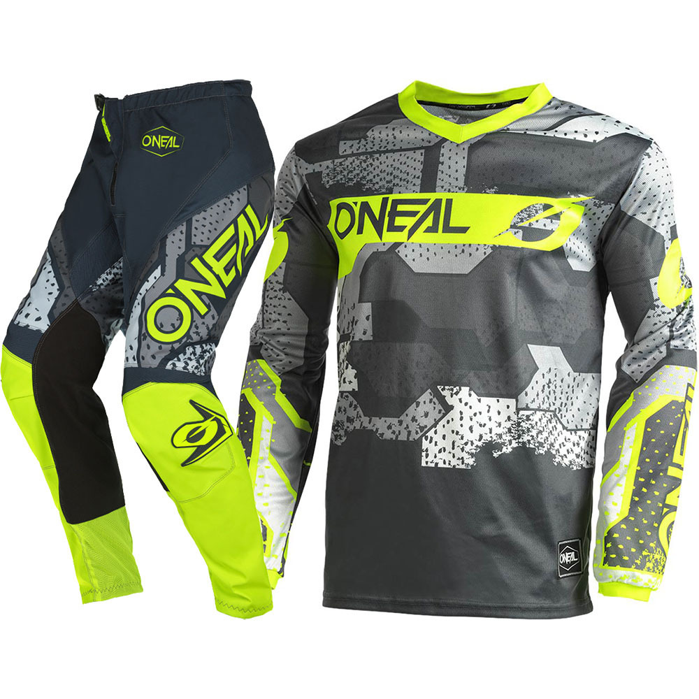 Oneal 2022 Element Camo Grey/Neon Yellow Gear Set at ATVstore